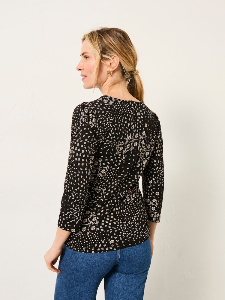 FatFace Ria Black Mono Patchwork Top - Image 2 of 6