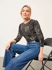 FatFace Ria Black Mono Patchwork Top - Image 5 of 6