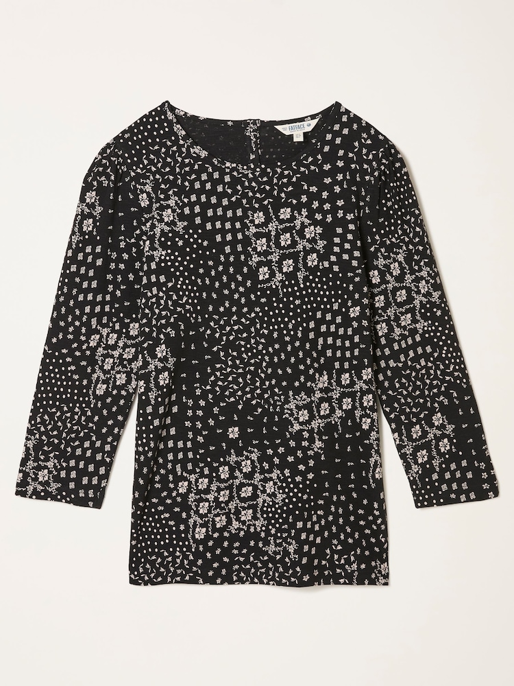 FatFace Ria Black Mono Patchwork Top - Image 6 of 6