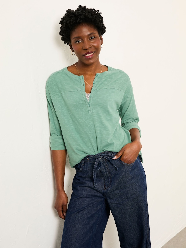 FatFace Milly Jade Green Henley T Shirt - Image 1 of 6 FatFace Milly Jade Green Henley T Shirt - Image 1 of 6