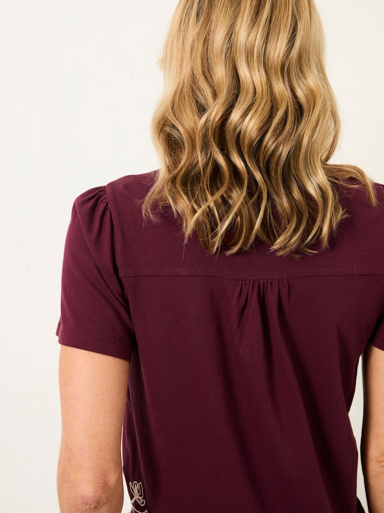 FatFace Freya Plum Purple Floral Embroidered T Shirt - Image 2 of 5