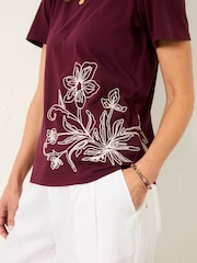 FatFace Freya Plum Purple Floral Embroidered T Shirt - Image 3 of 5