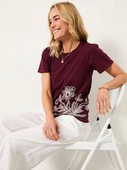 FatFace Freya Plum Purple Floral Embroidered T Shirt - Image 4 of 5