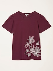 FatFace Freya Plum Purple Floral Embroidered T Shirt - Image 5 of 5