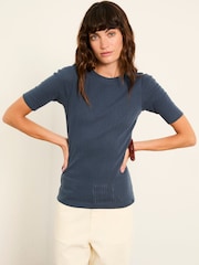 FatFace Callie Navy Pointelle Top - Image 1 of 6