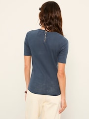 FatFace Callie Navy Pointelle Top - Image 2 of 6