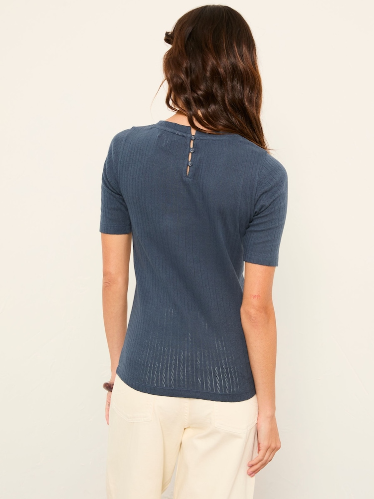 FatFace Callie Navy Pointelle Top - Image 2 of 6