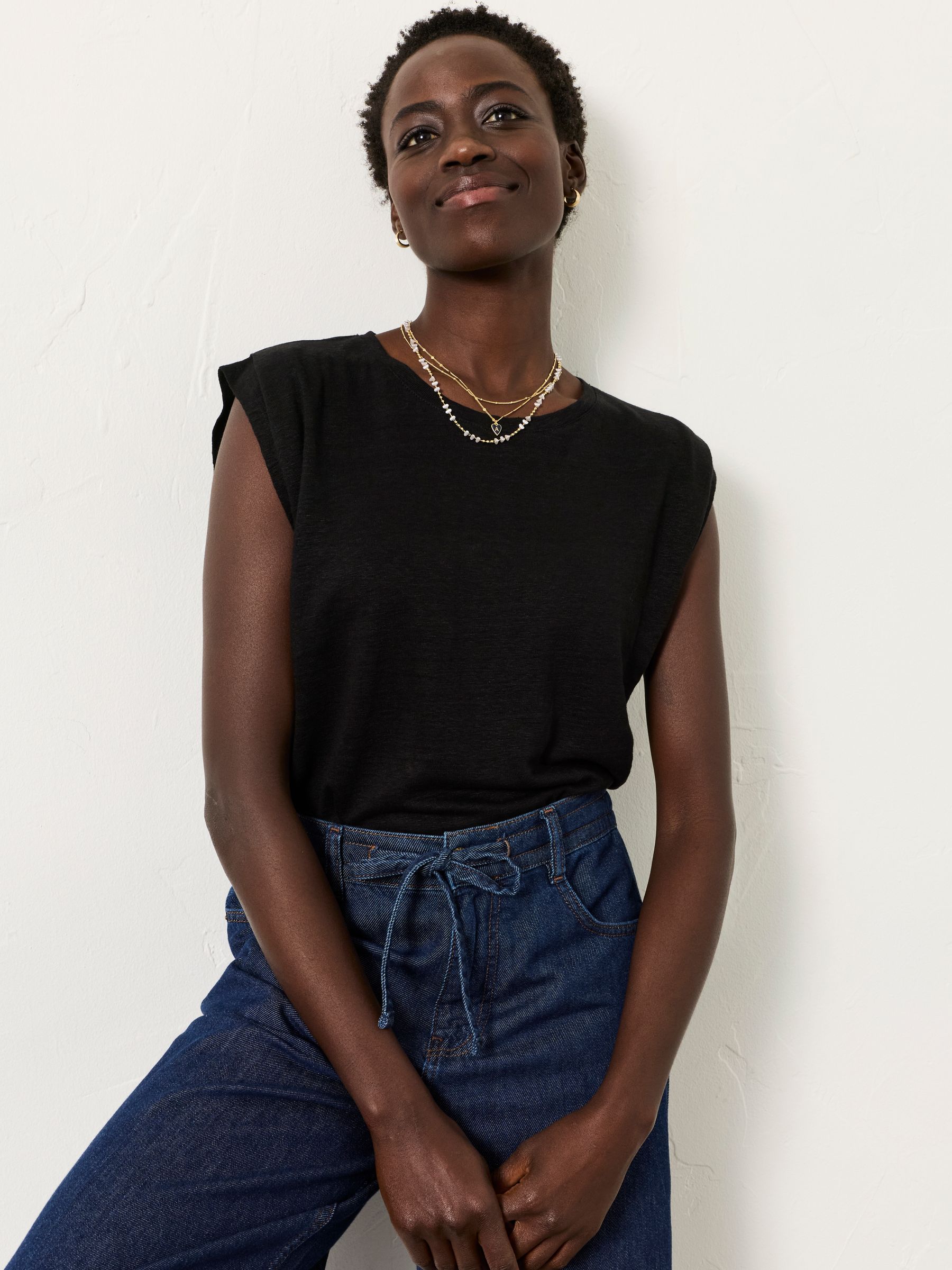 Fat Face Women's Tank Top - Black - Linen