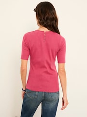 FatFace Callie Fushsia Pink Pointelle Top - Image 2 of 5