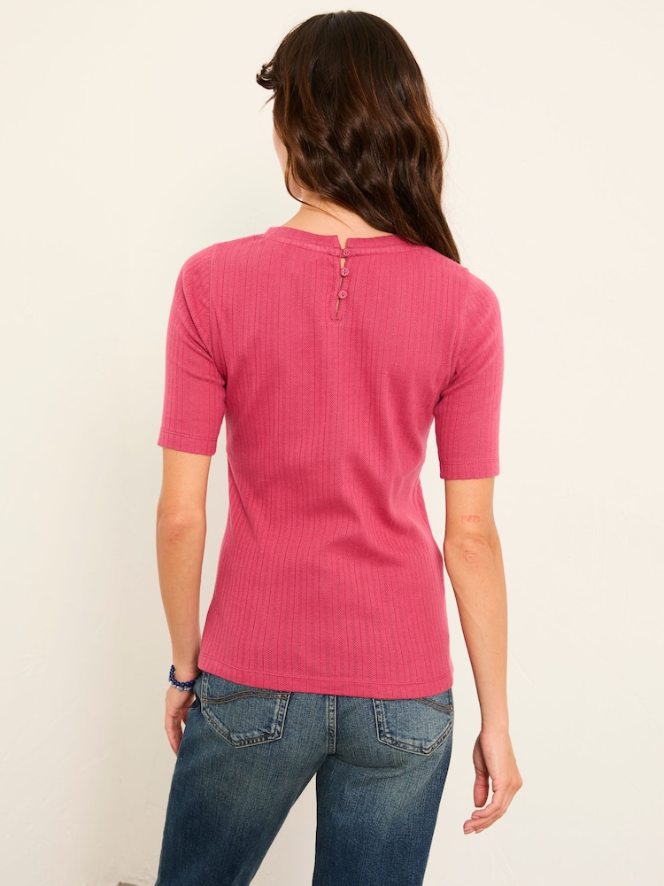 FatFace Callie Fushsia Pink Pointelle Top - Image 2 of 5