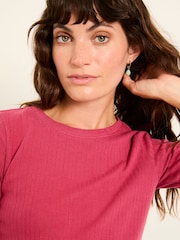 FatFace Callie Fushsia Pink Pointelle Top - Image 3 of 5