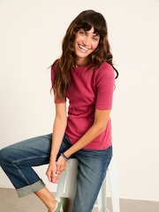 FatFace Callie Fushsia Pink Pointelle Top - Image 4 of 5