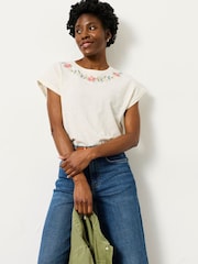 FatFace Ivory Cross Stitch Floral T Shirt - Image 1 of 6