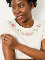 FatFace Ivory Cross Stitch Floral T Shirt - Image 4 of 6