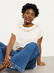 FatFace Ivory Cross Stitch Floral T Shirt - Image 5 of 6