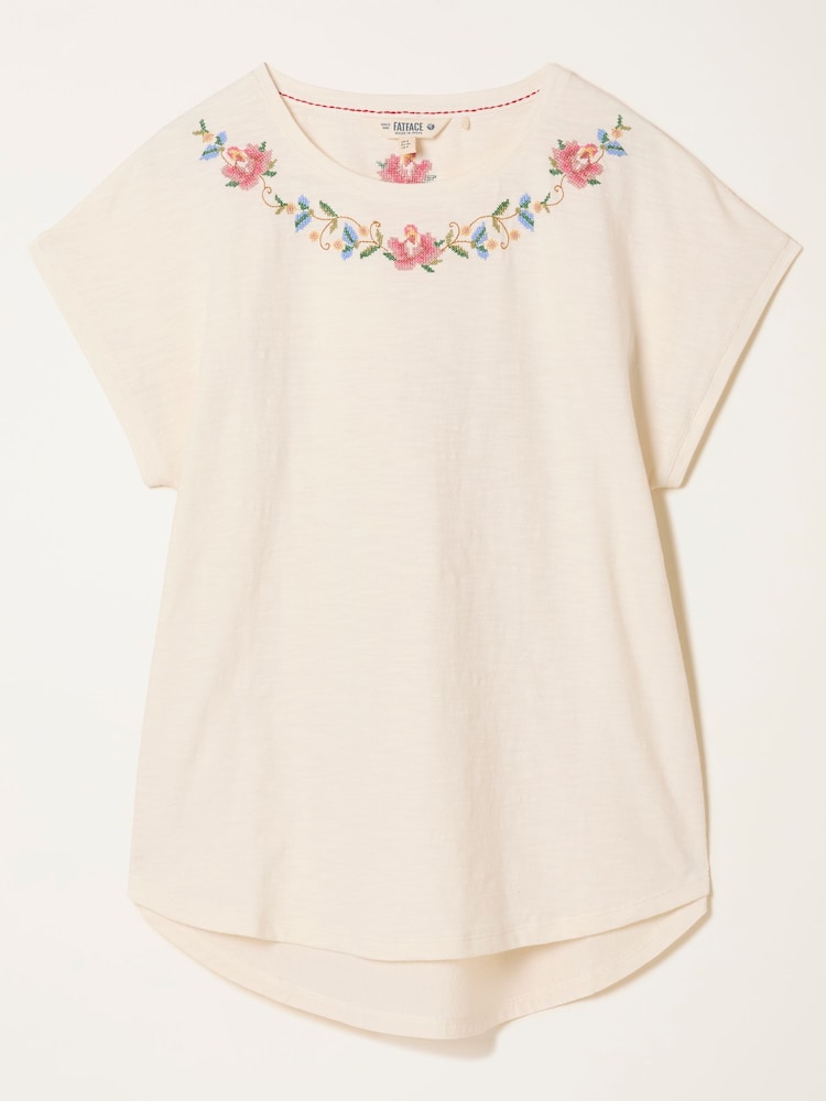 FatFace Ivory Cross Stitch Floral T Shirt - Image 6 of 6