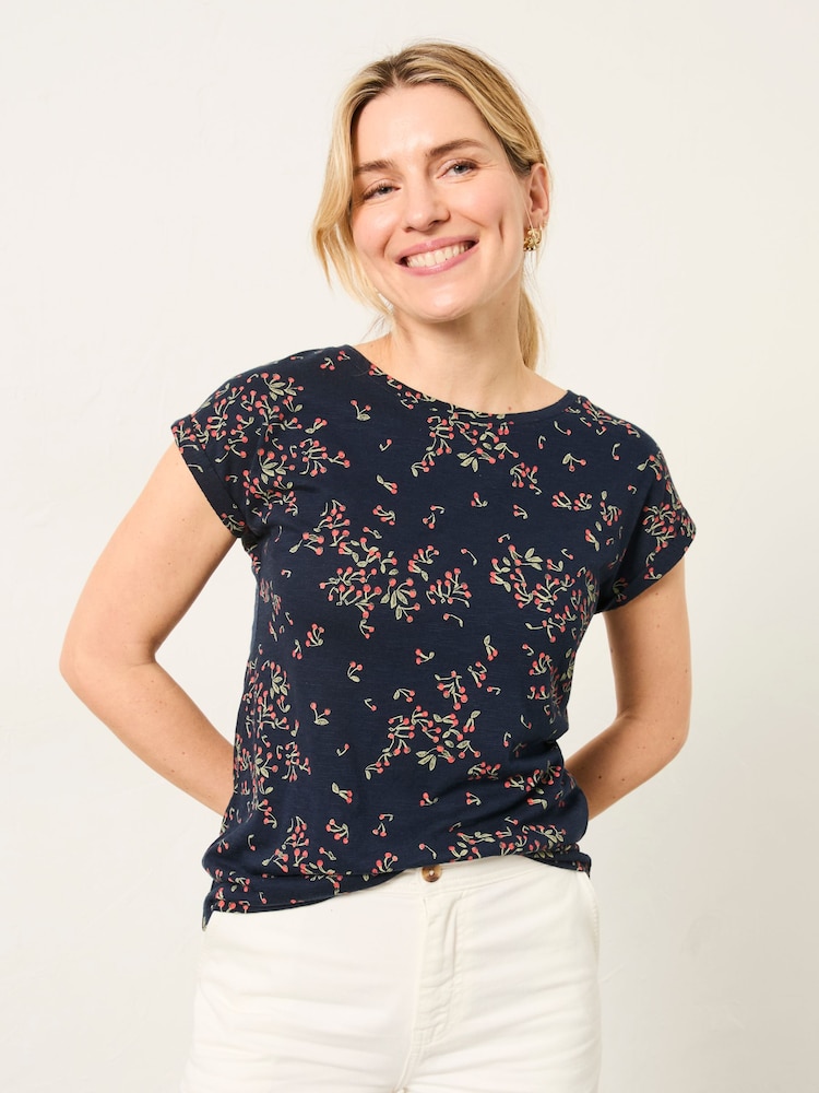 FatFace Ivy Navy Blue Cherries T Shirt - Image 1 of 4 FatFace Ivy Navy Blue Cherries T Shirt - Image 1 of 4