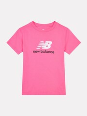 New Balance Pink Bolt Girls Stacked Logo T-Shirt - Image 1 of 3