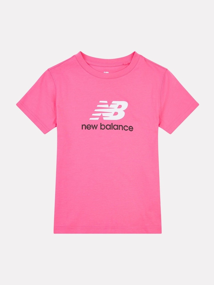 New Balance Pink Bolt Girls Stacked Logo T-Shirt - Image 1 of 3