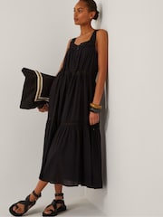 Monsoon Black Maddi Sleeveless Embroidered Midi Dress - Image 1 of 4