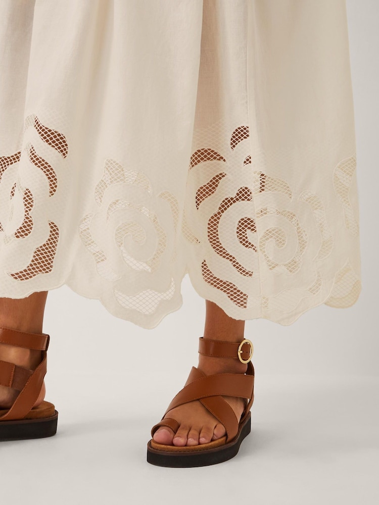 Monsoon Cream Grace Cutwork Midi Skirt - Image 2 of 4