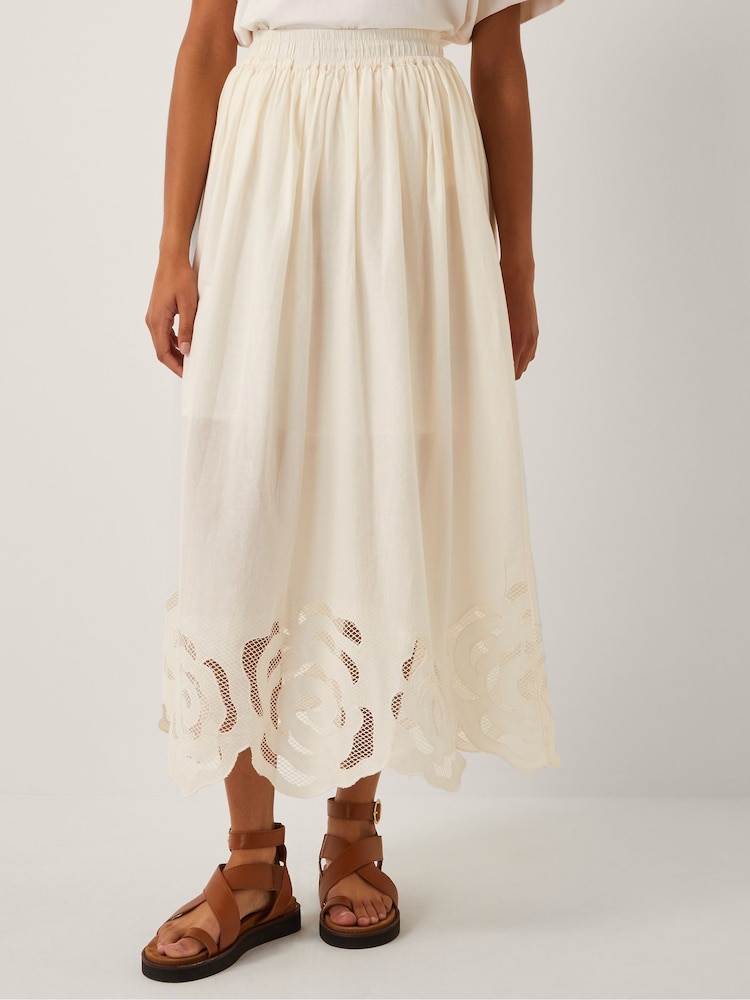 Monsoon Cream Grace Cutwork Midi Skirt - Image 4 of 4