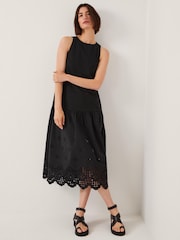 Monsoon Black Fable Broderie Drop Waist Midi Dress - Image 1 of 4