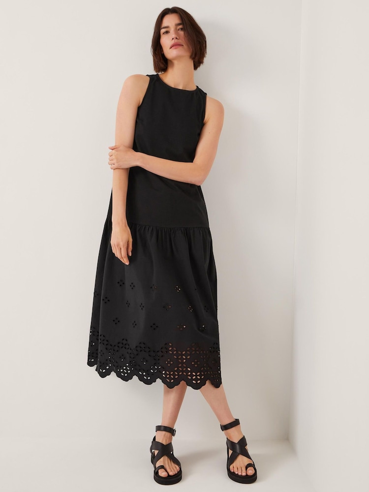 Monsoon Black Fable Broderie Drop Waist Midi Dress - Image 1 of 4