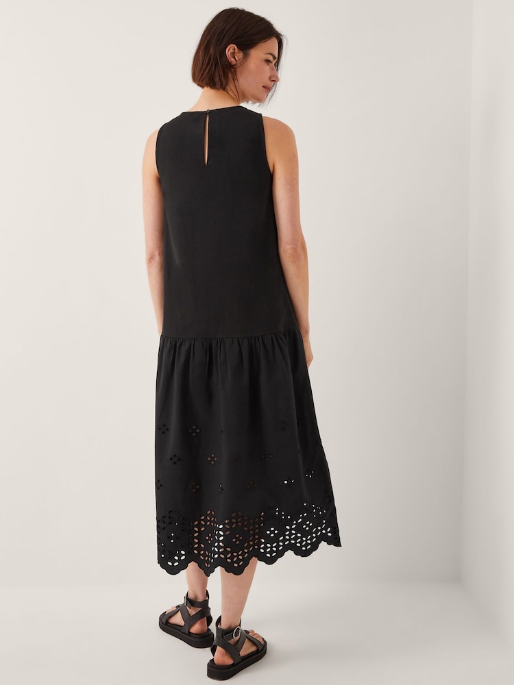 Monsoon Black Fable Broderie Drop Waist Midi Dress - Image 4 of 4
