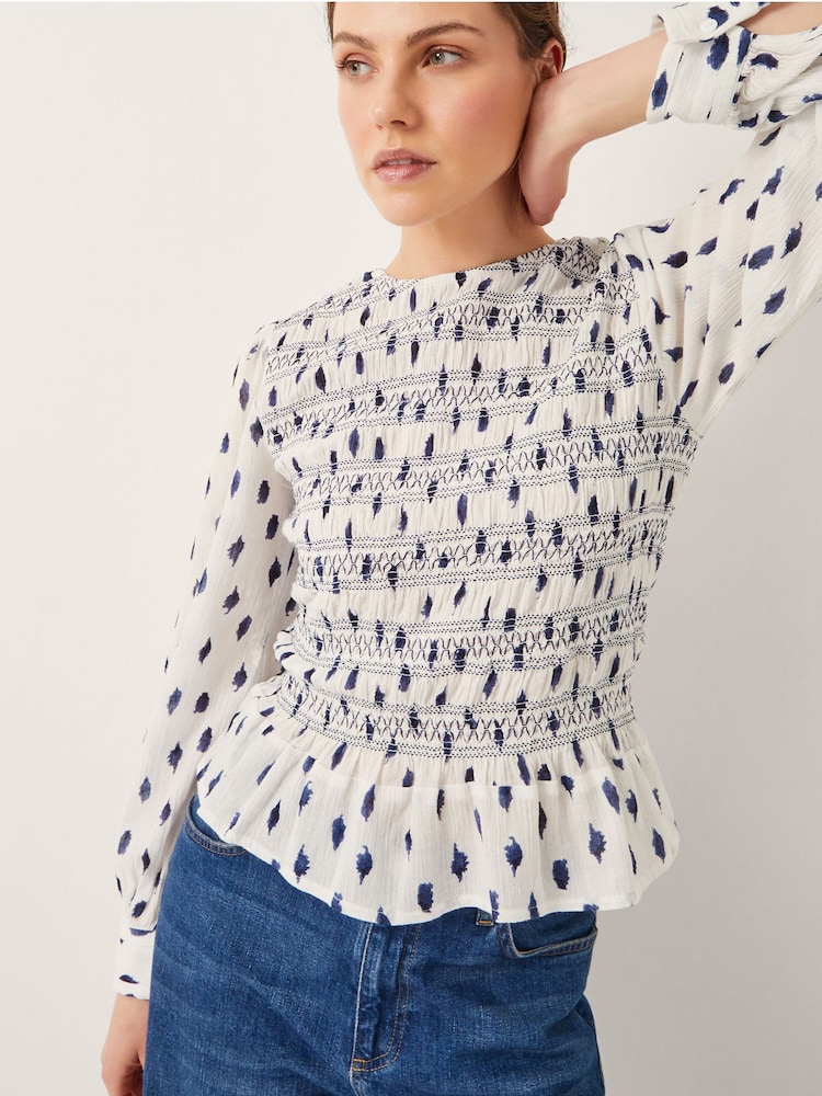 Monsoon Natural Molly Spot Smocked Top - Image 1 of 5 Monsoon Natural Molly Spot Smocked Top - Image 1 of 5