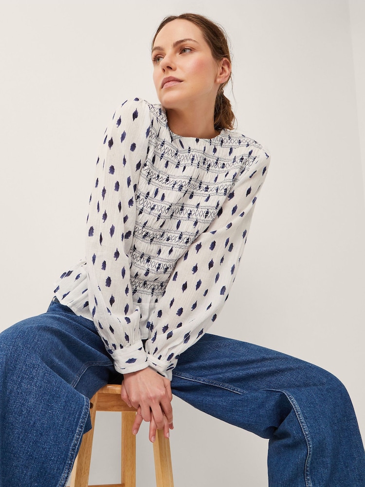 Monsoon Natural Molly Spot Smocked Top - Image 4 of 5