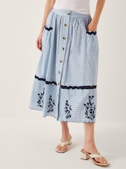 Monsoon Blue Cara Embroidered Stripe Midi Skirt - Image 2 of 5