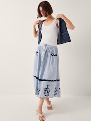 Monsoon Blue Cara Embroidered Stripe Midi Skirt - Image 5 of 5