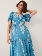 Monsoon Blue Noa Short Sleeve Embroidered Midi Dress - Image 2 of 4