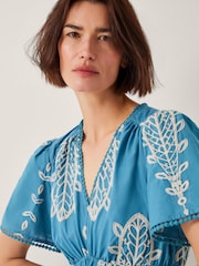 Monsoon Blue Noa Short Sleeve Embroidered Midi Dress - Image 3 of 4