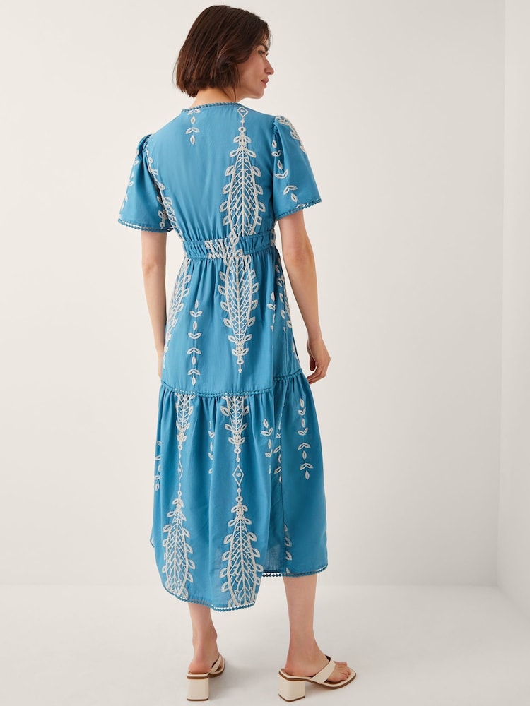 Monsoon Blue Noa Short Sleeve Embroidered Midi Dress - Image 4 of 4
