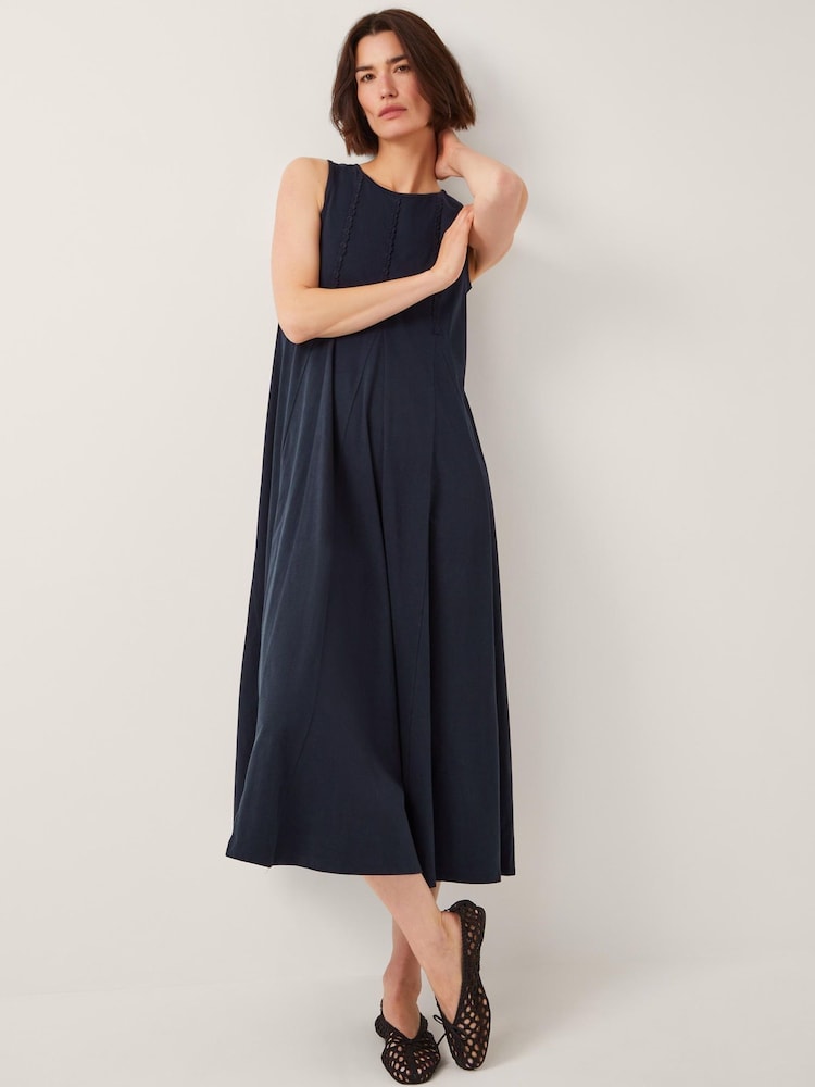Monsoon Blue Tate Embroidered Trim Jersey Midi Dress - Image 1 of 4