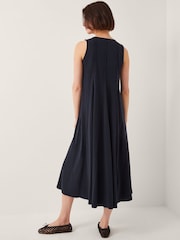 Monsoon Blue Tate Embroidered Trim Jersey Midi Dress - Image 2 of 4