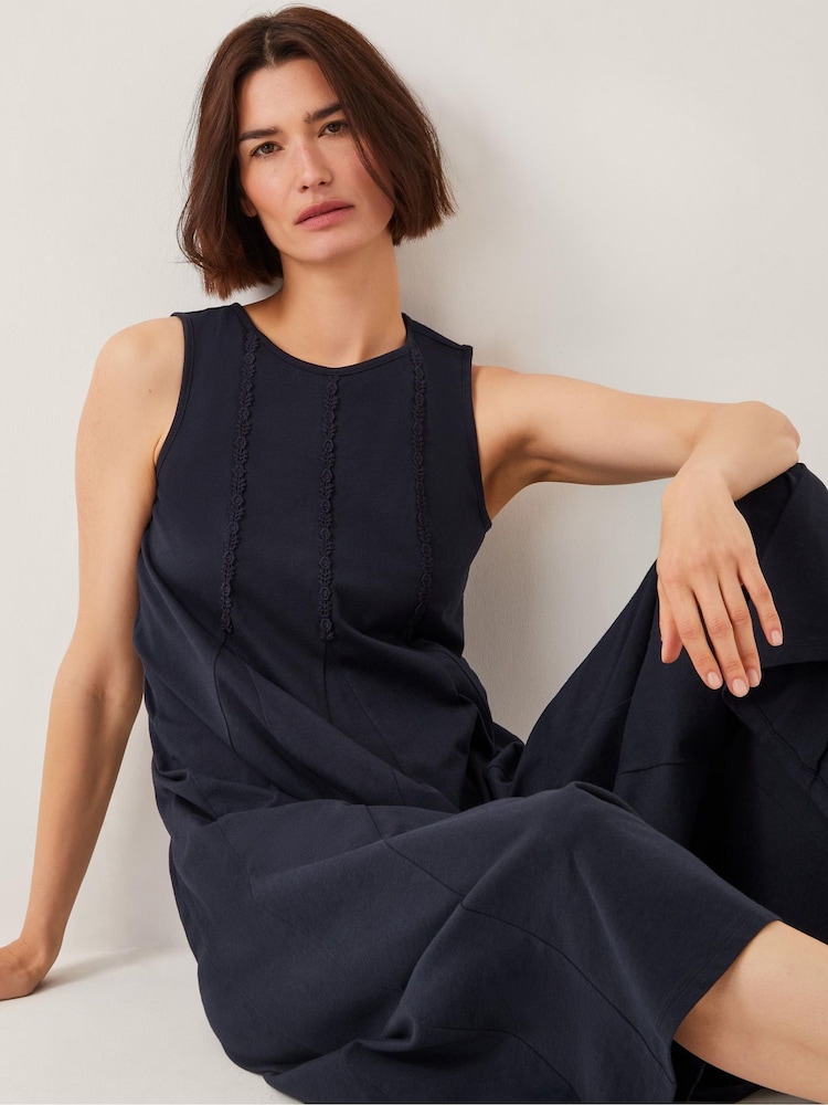 Monsoon Blue Tate Embroidered Trim Jersey Midi Dress - Image 4 of 4