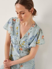 Monsoon Blue Jesse V-Neck Floral Print Midi Dress - Image 1 of 4
