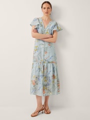 Monsoon Blue Jesse V-Neck Floral Print Midi Dress - Image 4 of 4