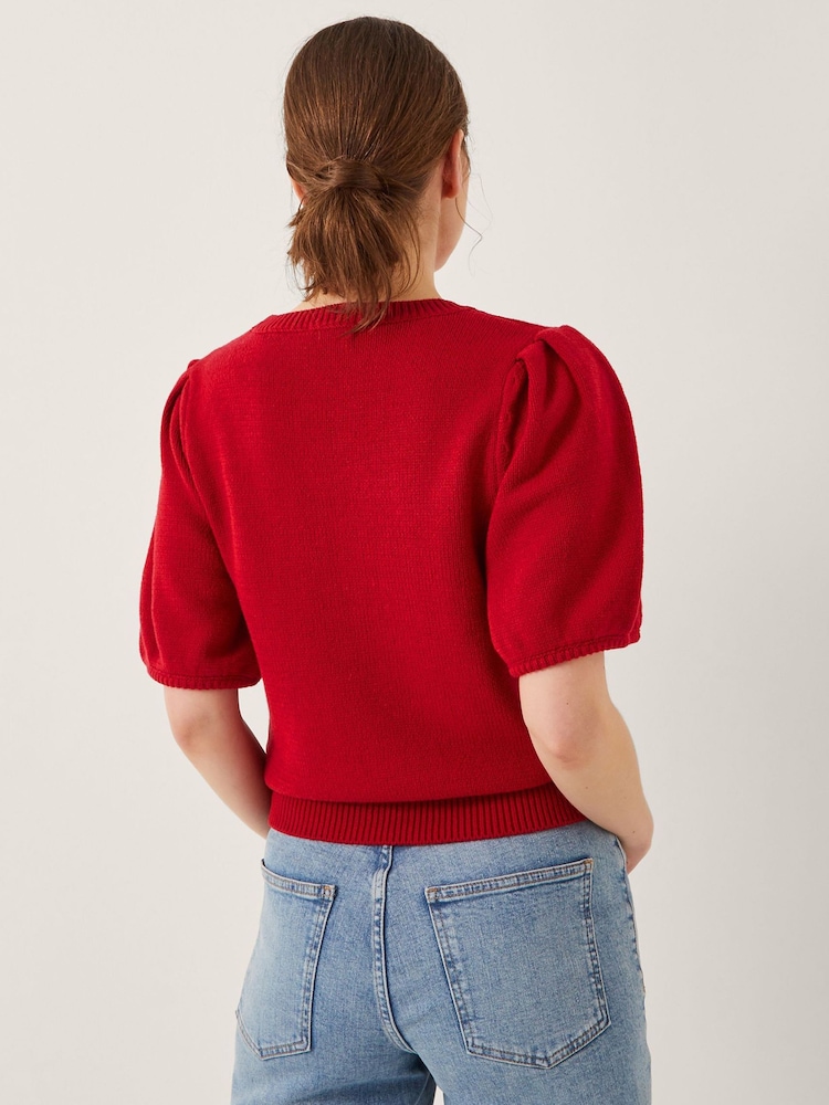 Monsoon Red Fee Floral Print Puff Sleeve Jumper - Image 2 of 5