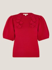 Monsoon Red Fee Floral Print Puff Sleeve Jumper - Image 5 of 5