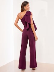 Lipsy Wine Petite One Shoulder Bow Jumpsuit - Image 4 of 4