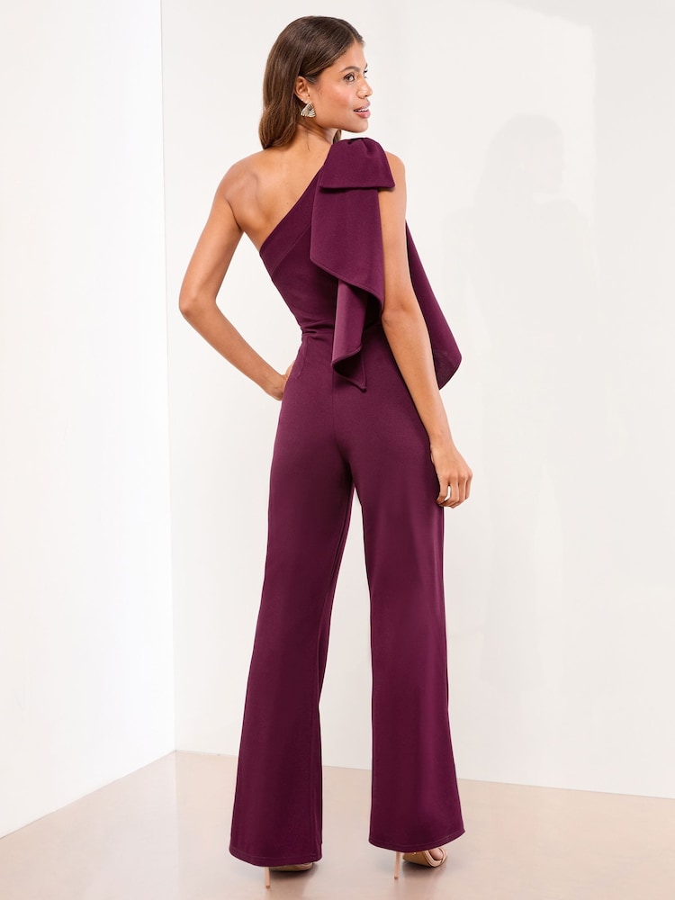 Lipsy Wine Petite One Shoulder Bow Jumpsuit - Image 4 of 4