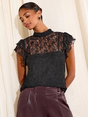 Friends Like These Black High Neck Lace Top - Image 1 of 4