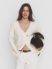 The Set 2 Pack Knitted Gold Button Ribbed Cardigan Navy/Cream - Image 1 of 6