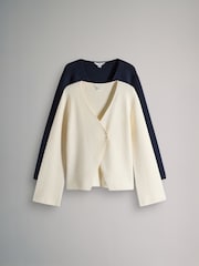 The Set 2 Pack Knitted Gold Button Ribbed Cardigan Navy/Cream - Image 2 of 6
