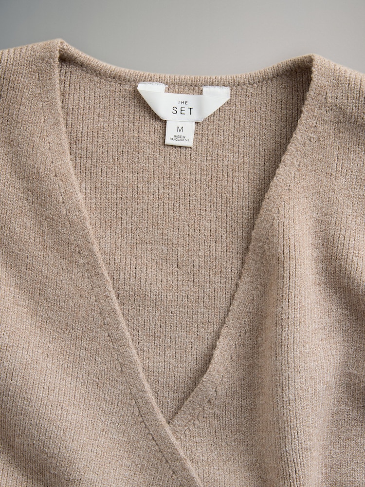 The Set 2 Pack Knitted Gold Button Ribbed Waistcoat Neutral/Black - Image 6 of 6