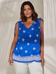 Live Unlimited Blue Placement Print Drawstring Top - Image 1 of 5